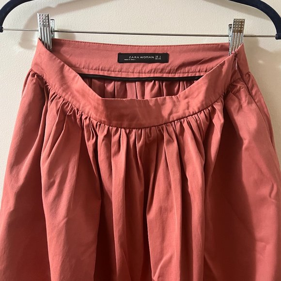 Pink Zara midi A-line skirt with pockets sz S - Picture 2 of 6